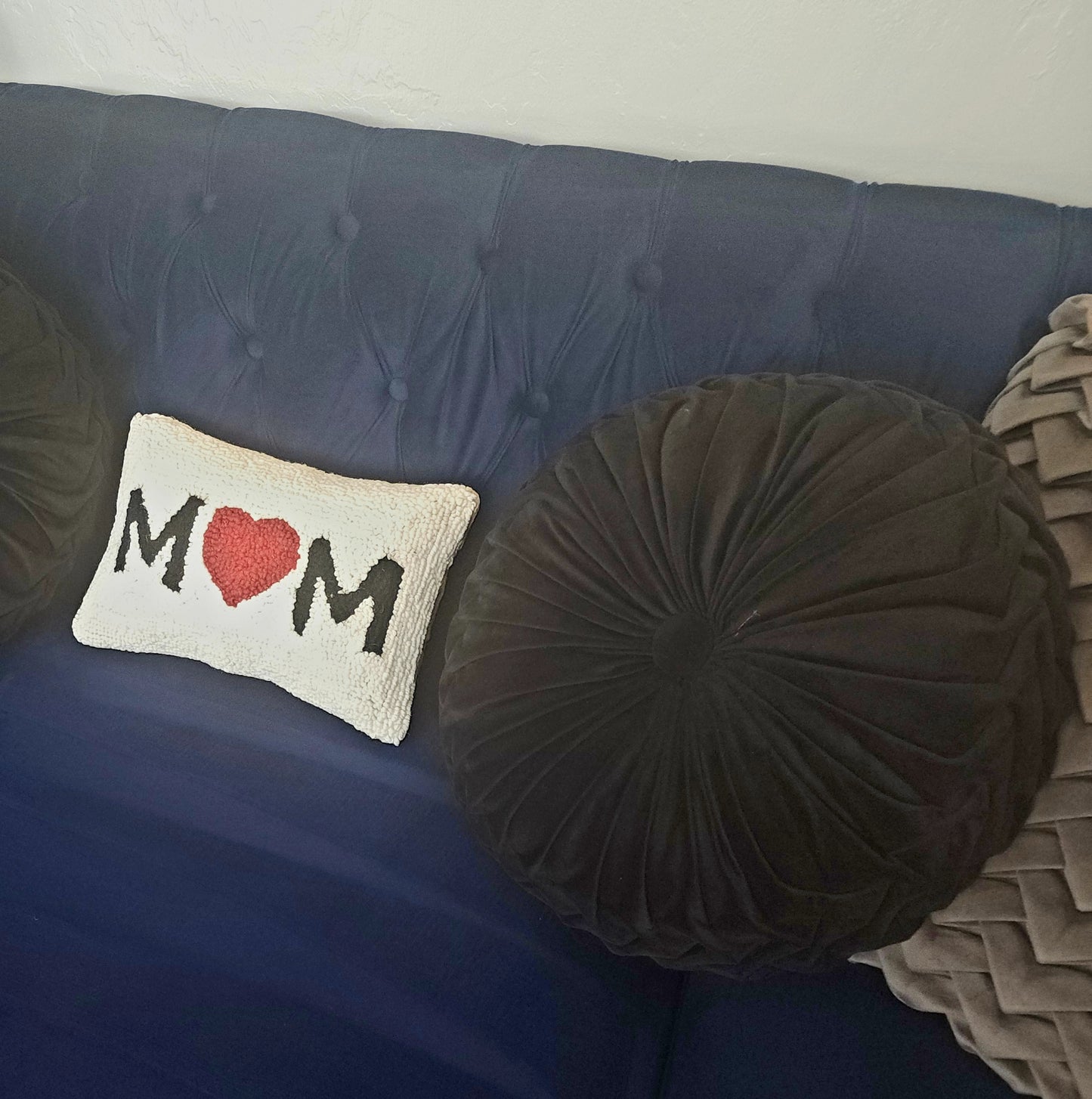 Mother's Day 100% Wool Mom Heart Pillow - Pillow on a Couch