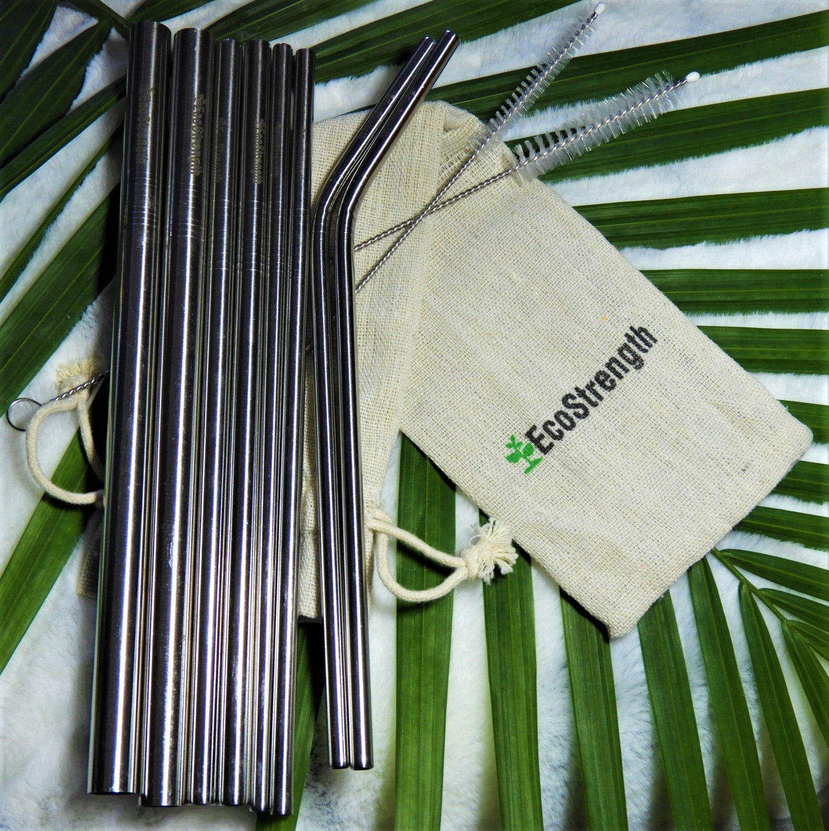 Eco-Friendly Metal Straws Set of 8 with Linen Carry Pouch and Straw Brushes