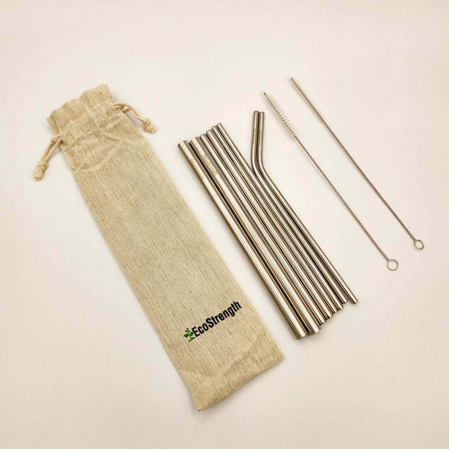 Eco-Friendly Metal Straws Set of 8 with Linen Carry Pouch and Straw Brushes